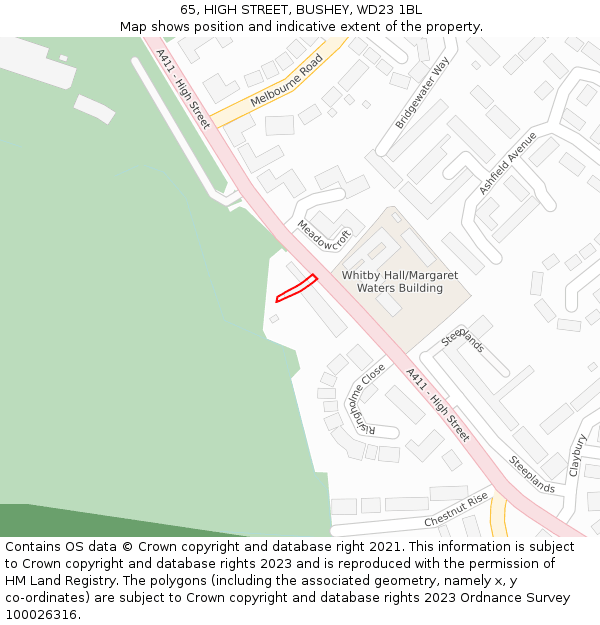 65, HIGH STREET, BUSHEY, WD23 1BL: Location map and indicative extent of plot