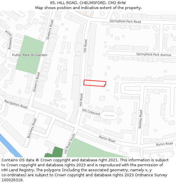 65, HILL ROAD, CHELMSFORD, CM2 6HW: Location map and indicative extent of plot