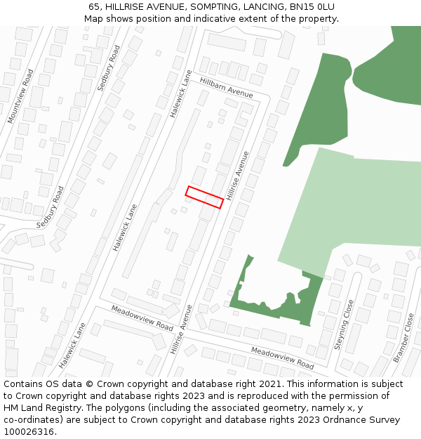 65, HILLRISE AVENUE, SOMPTING, LANCING, BN15 0LU: Location map and indicative extent of plot