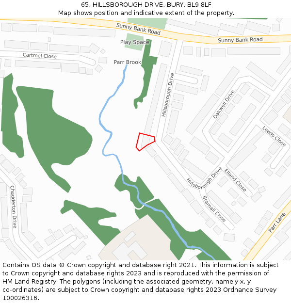 65, HILLSBOROUGH DRIVE, BURY, BL9 8LF: Location map and indicative extent of plot