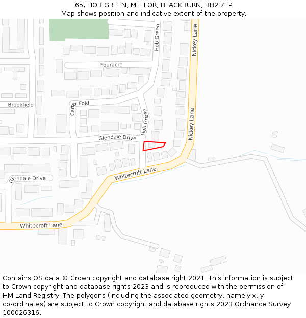 65, HOB GREEN, MELLOR, BLACKBURN, BB2 7EP: Location map and indicative extent of plot