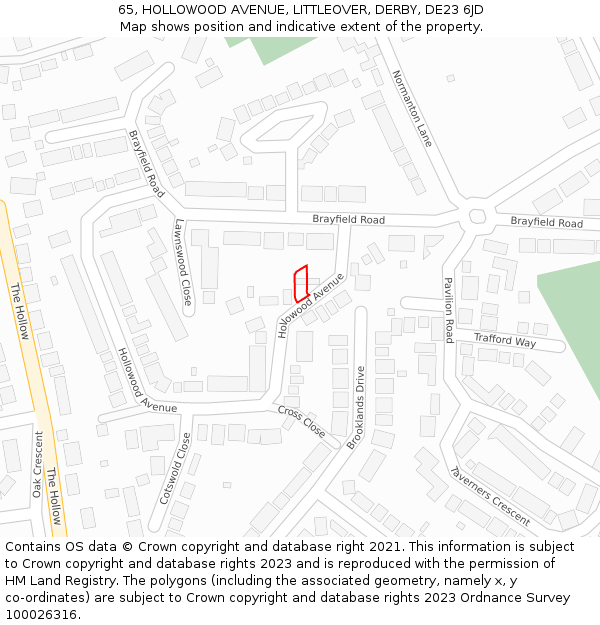 65, HOLLOWOOD AVENUE, LITTLEOVER, DERBY, DE23 6JD: Location map and indicative extent of plot