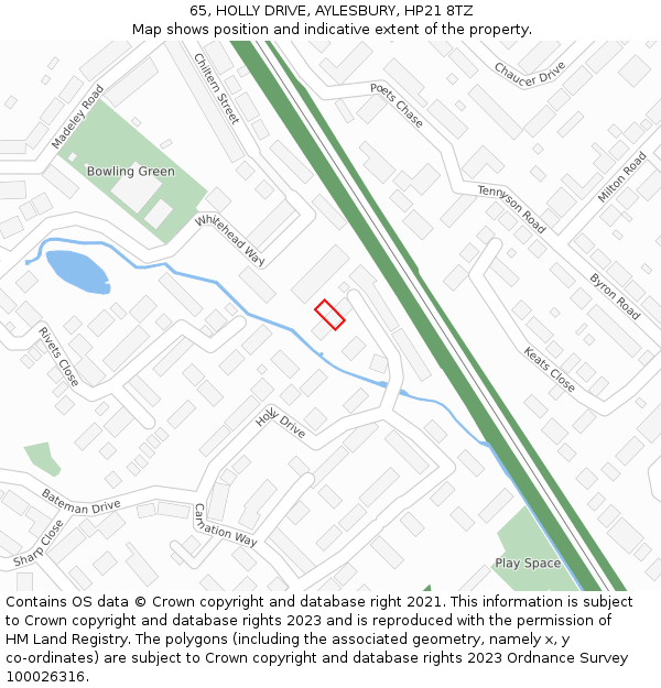 65, HOLLY DRIVE, AYLESBURY, HP21 8TZ: Location map and indicative extent of plot
