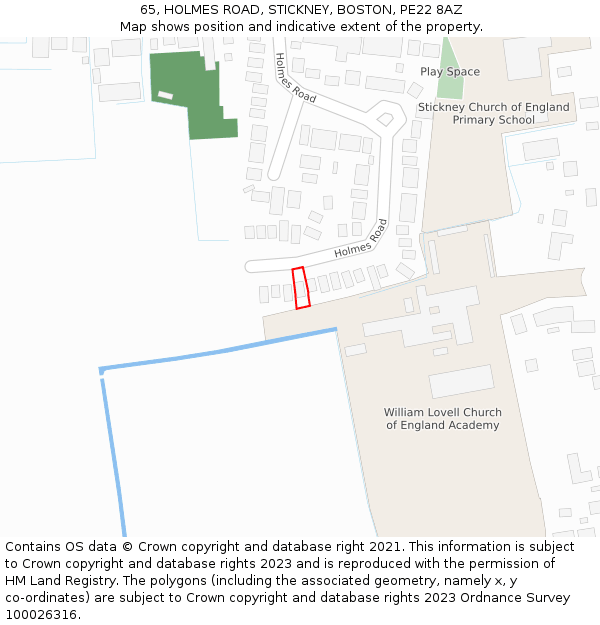 65, HOLMES ROAD, STICKNEY, BOSTON, PE22 8AZ: Location map and indicative extent of plot