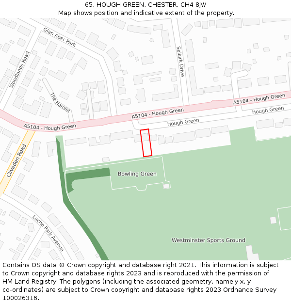 65, HOUGH GREEN, CHESTER, CH4 8JW: Location map and indicative extent of plot