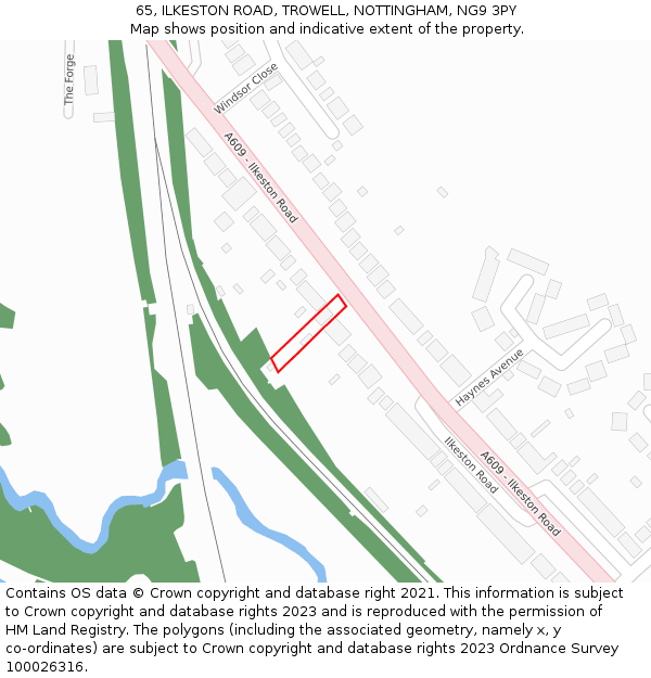 65, ILKESTON ROAD, TROWELL, NOTTINGHAM, NG9 3PY: Location map and indicative extent of plot