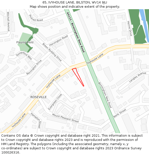 65, IVYHOUSE LANE, BILSTON, WV14 9JU: Location map and indicative extent of plot