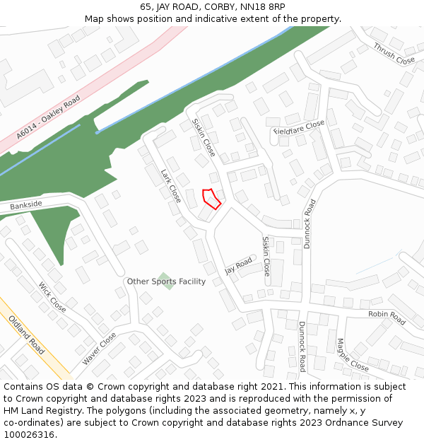 65, JAY ROAD, CORBY, NN18 8RP: Location map and indicative extent of plot
