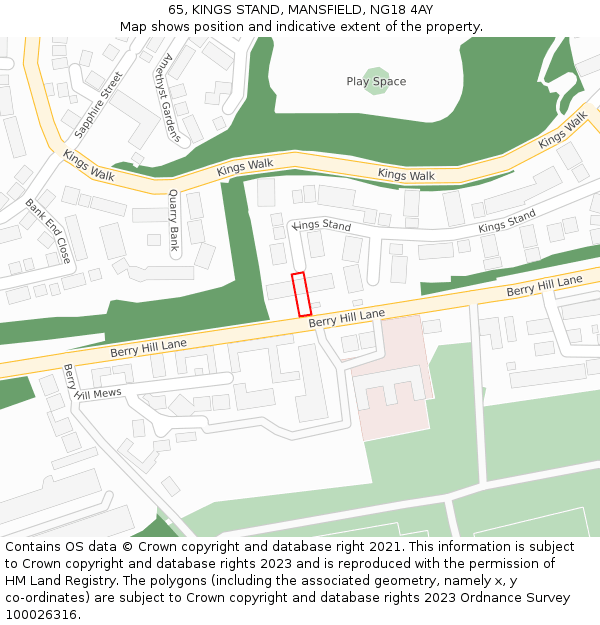 65, KINGS STAND, MANSFIELD, NG18 4AY: Location map and indicative extent of plot