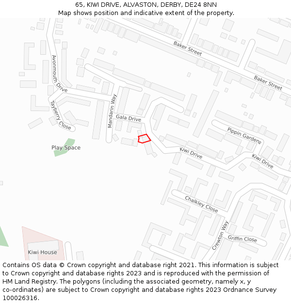 65, KIWI DRIVE, ALVASTON, DERBY, DE24 8NN: Location map and indicative extent of plot