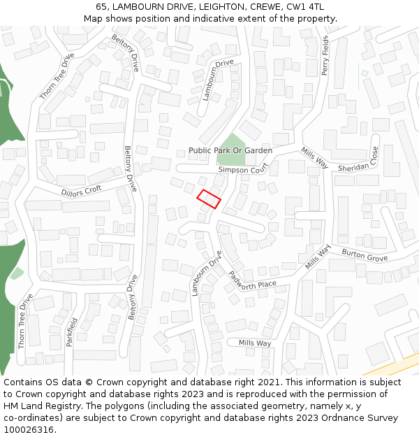 65, LAMBOURN DRIVE, LEIGHTON, CREWE, CW1 4TL: Location map and indicative extent of plot