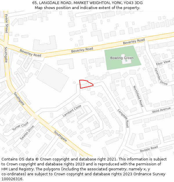 65, LANGDALE ROAD, MARKET WEIGHTON, YORK, YO43 3DG: Location map and indicative extent of plot