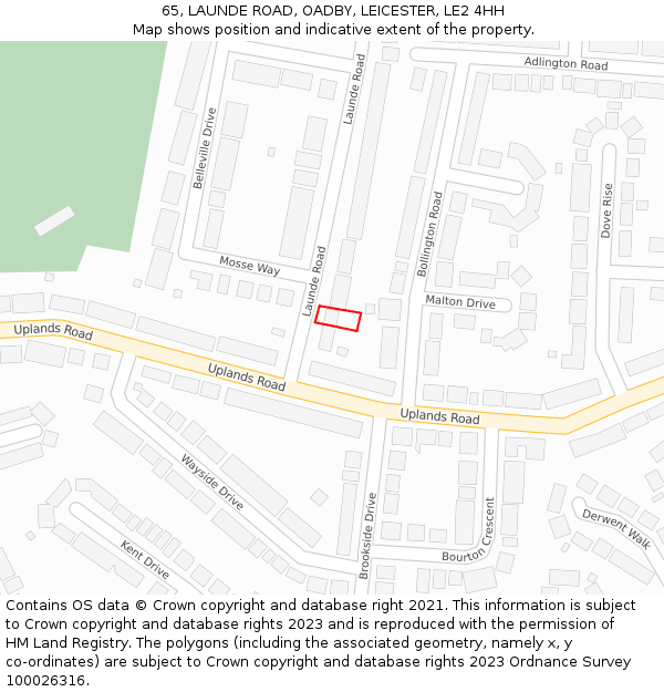 65, LAUNDE ROAD, OADBY, LEICESTER, LE2 4HH: Location map and indicative extent of plot