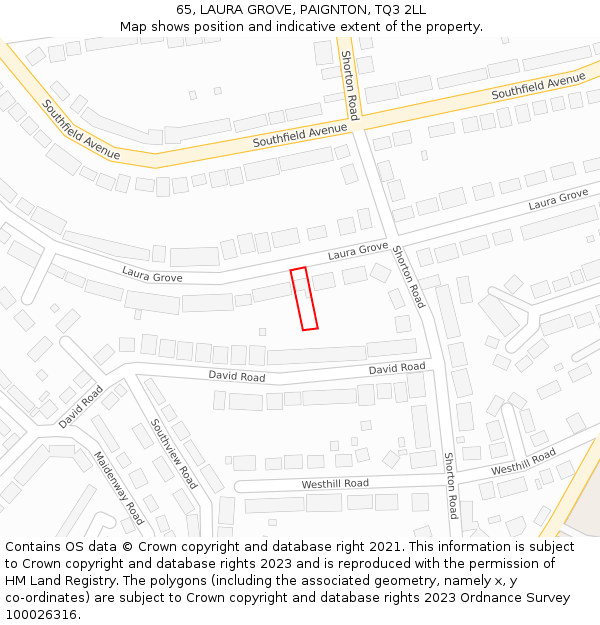 65, LAURA GROVE, PAIGNTON, TQ3 2LL: Location map and indicative extent of plot