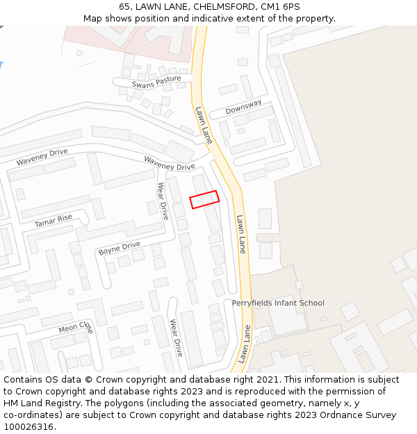 65, LAWN LANE, CHELMSFORD, CM1 6PS: Location map and indicative extent of plot