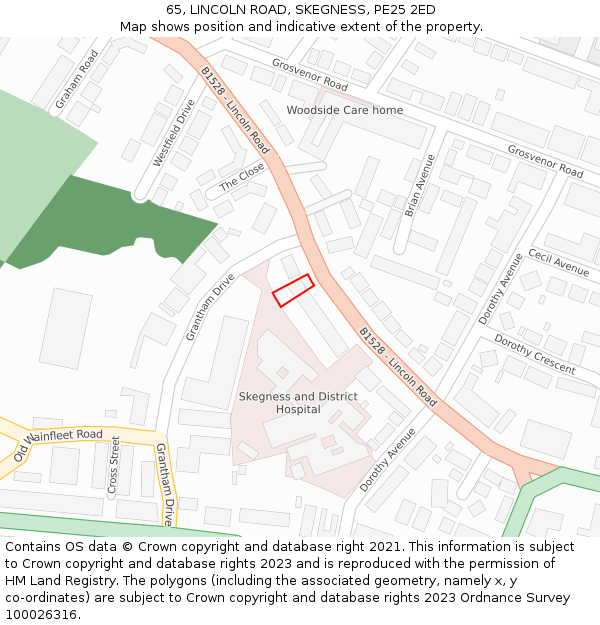 65, LINCOLN ROAD, SKEGNESS, PE25 2ED: Location map and indicative extent of plot