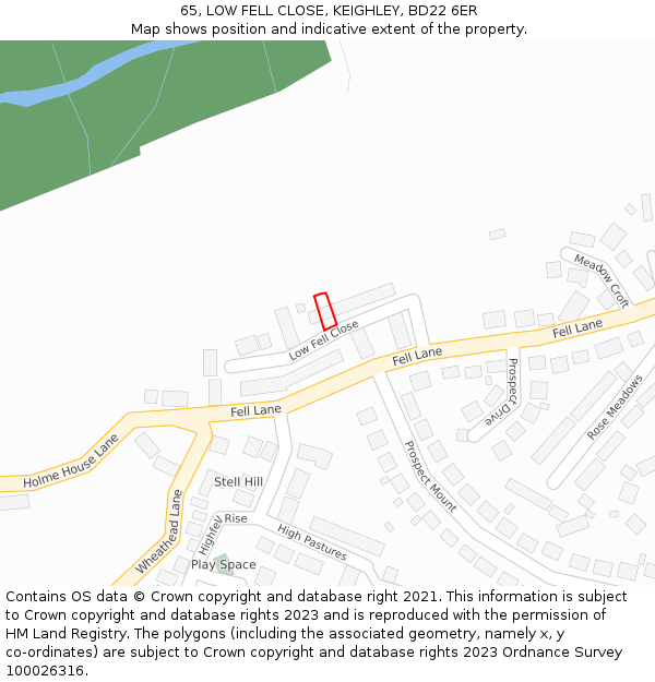 65, LOW FELL CLOSE, KEIGHLEY, BD22 6ER: Location map and indicative extent of plot