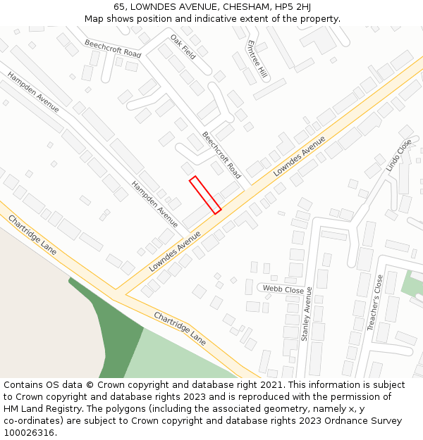 65, LOWNDES AVENUE, CHESHAM, HP5 2HJ: Location map and indicative extent of plot