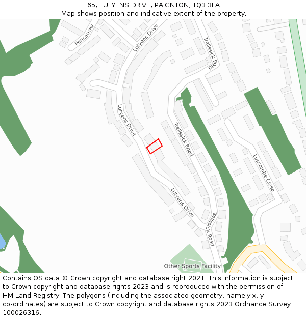 65, LUTYENS DRIVE, PAIGNTON, TQ3 3LA: Location map and indicative extent of plot