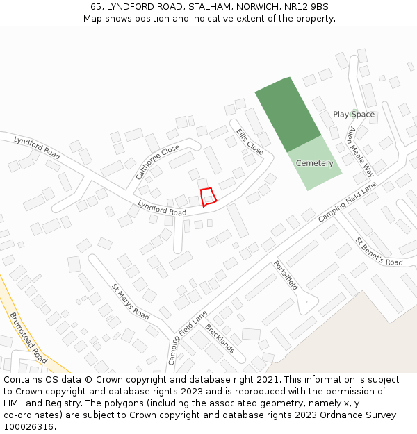65, LYNDFORD ROAD, STALHAM, NORWICH, NR12 9BS: Location map and indicative extent of plot