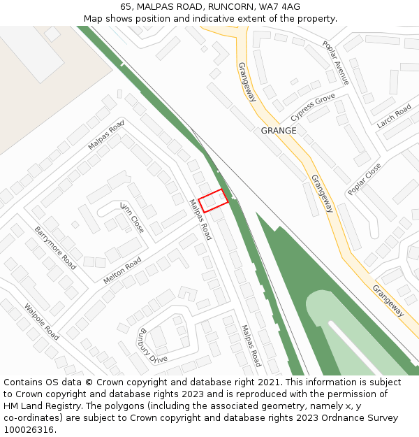 65, MALPAS ROAD, RUNCORN, WA7 4AG: Location map and indicative extent of plot