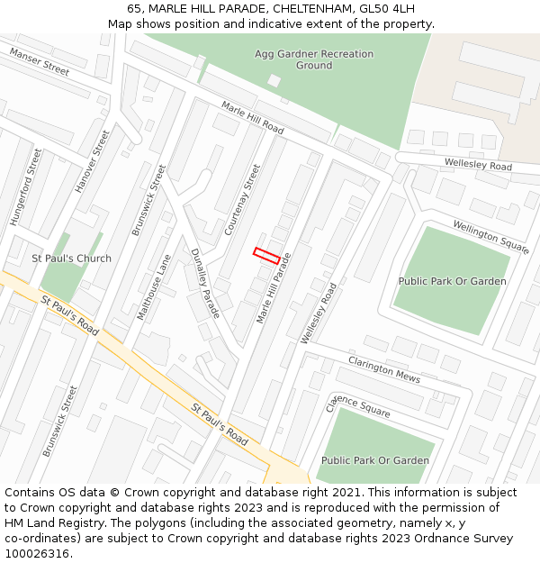 65, MARLE HILL PARADE, CHELTENHAM, GL50 4LH: Location map and indicative extent of plot