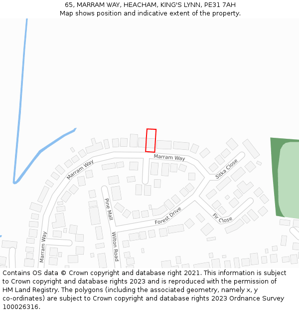65, MARRAM WAY, HEACHAM, KING'S LYNN, PE31 7AH: Location map and indicative extent of plot