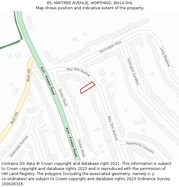 65, MAYTREE AVENUE, WORTHING, BN14 0HL: Location map and indicative extent of plot