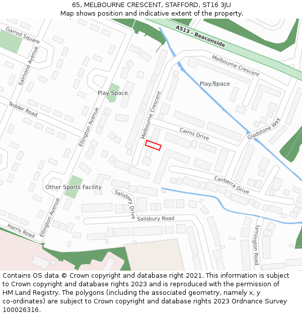 65, MELBOURNE CRESCENT, STAFFORD, ST16 3JU: Location map and indicative extent of plot