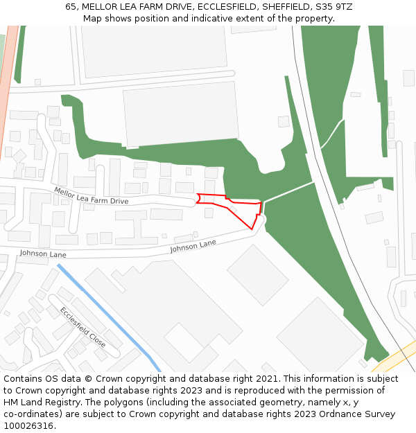 65, MELLOR LEA FARM DRIVE, ECCLESFIELD, SHEFFIELD, S35 9TZ: Location map and indicative extent of plot