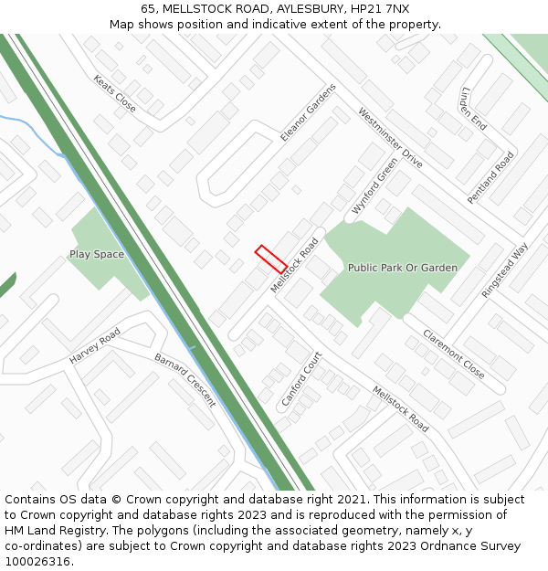 65, MELLSTOCK ROAD, AYLESBURY, HP21 7NX: Location map and indicative extent of plot