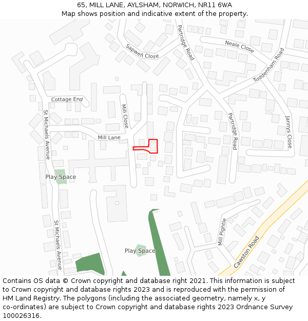 65, MILL LANE, AYLSHAM, NORWICH, NR11 6WA: Location map and indicative extent of plot