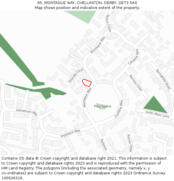 65, MONTAGUE WAY, CHELLASTON, DERBY, DE73 5AS: Location map and indicative extent of plot