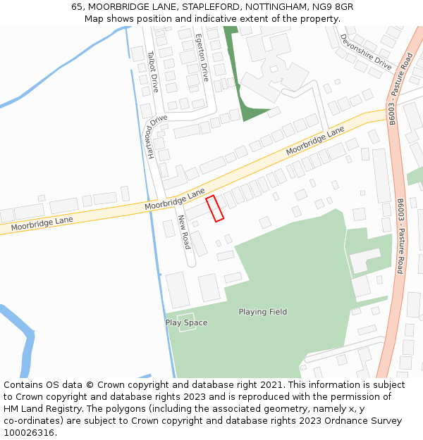 65, MOORBRIDGE LANE, STAPLEFORD, NOTTINGHAM, NG9 8GR: Location map and indicative extent of plot