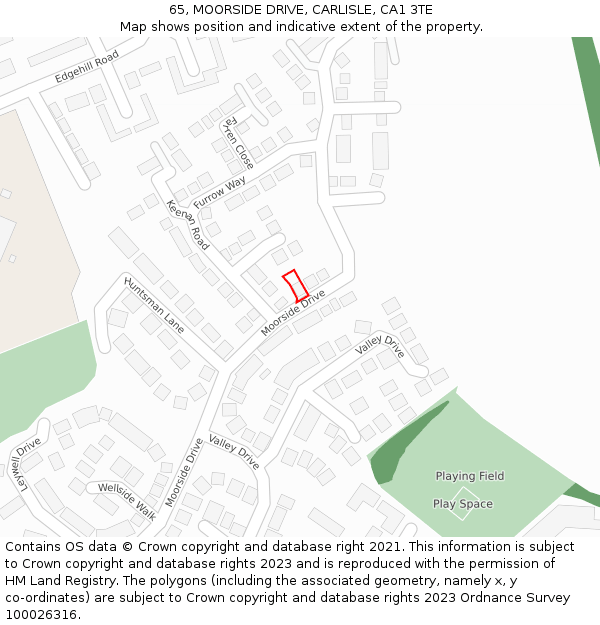65, MOORSIDE DRIVE, CARLISLE, CA1 3TE: Location map and indicative extent of plot