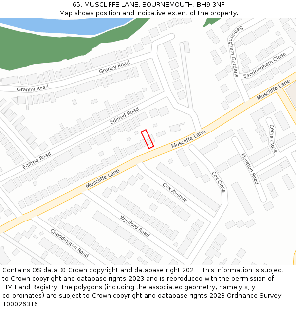 65, MUSCLIFFE LANE, BOURNEMOUTH, BH9 3NF: Location map and indicative extent of plot
