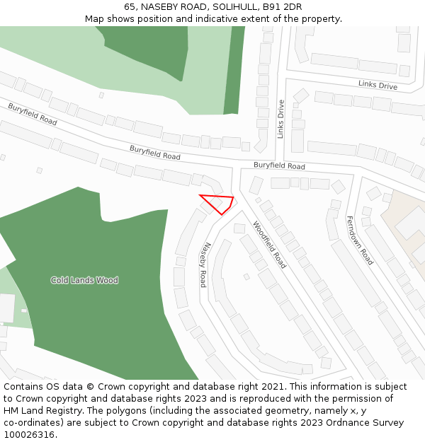 65, NASEBY ROAD, SOLIHULL, B91 2DR: Location map and indicative extent of plot