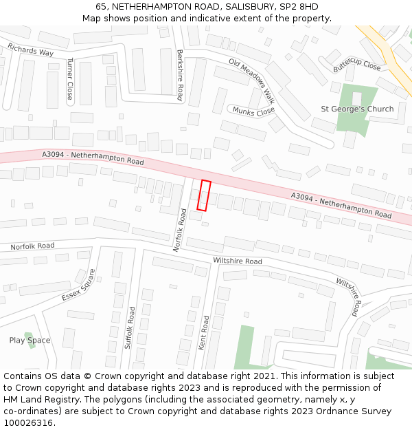65, NETHERHAMPTON ROAD, SALISBURY, SP2 8HD: Location map and indicative extent of plot