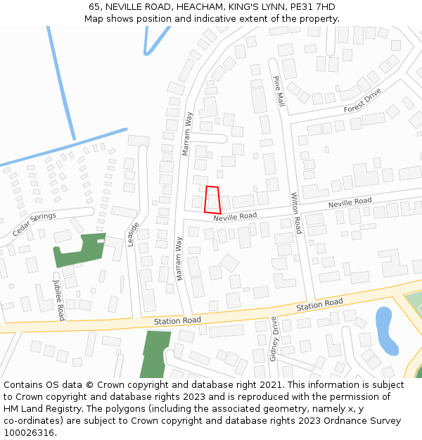 65, NEVILLE ROAD, HEACHAM, KING'S LYNN, PE31 7HD: Location map and indicative extent of plot