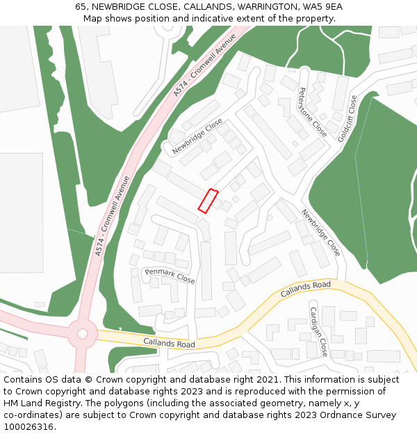 65, NEWBRIDGE CLOSE, CALLANDS, WARRINGTON, WA5 9EA: Location map and indicative extent of plot