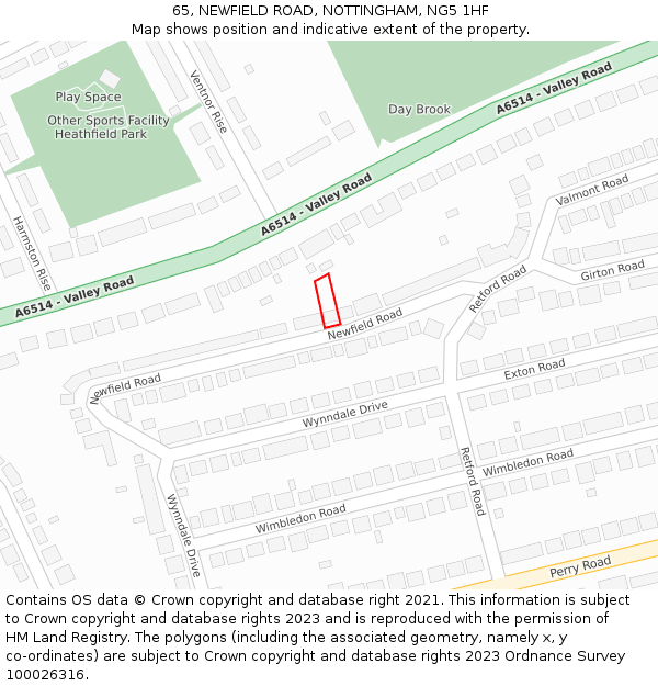 65, NEWFIELD ROAD, NOTTINGHAM, NG5 1HF: Location map and indicative extent of plot