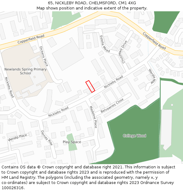 65, NICKLEBY ROAD, CHELMSFORD, CM1 4XG: Location map and indicative extent of plot