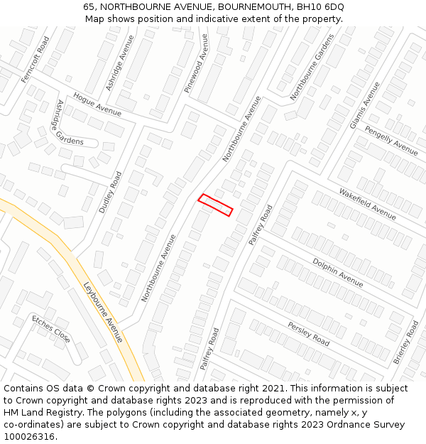 65, NORTHBOURNE AVENUE, BOURNEMOUTH, BH10 6DQ: Location map and indicative extent of plot