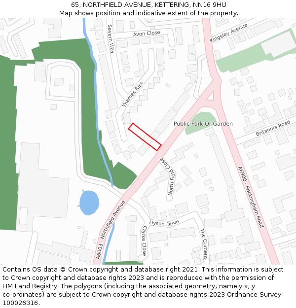65, NORTHFIELD AVENUE, KETTERING, NN16 9HU: Location map and indicative extent of plot