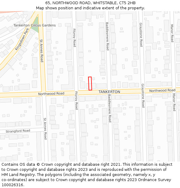 65, NORTHWOOD ROAD, WHITSTABLE, CT5 2HB: Location map and indicative extent of plot