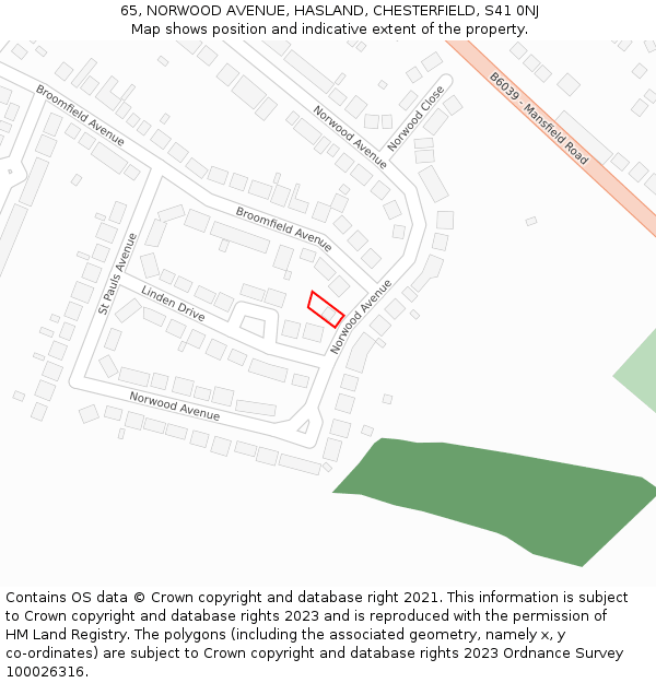 65, NORWOOD AVENUE, HASLAND, CHESTERFIELD, S41 0NJ: Location map and indicative extent of plot
