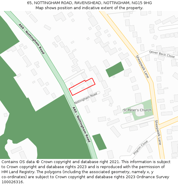 65, NOTTINGHAM ROAD, RAVENSHEAD, NOTTINGHAM, NG15 9HG: Location map and indicative extent of plot