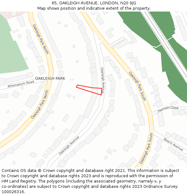 65, OAKLEIGH AVENUE, LONDON, N20 9JG: Location map and indicative extent of plot