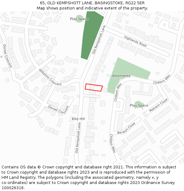 65, OLD KEMPSHOTT LANE, BASINGSTOKE, RG22 5ER: Location map and indicative extent of plot