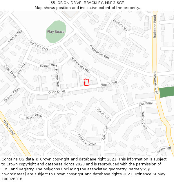 65, ORION DRIVE, BRACKLEY, NN13 6GE: Location map and indicative extent of plot